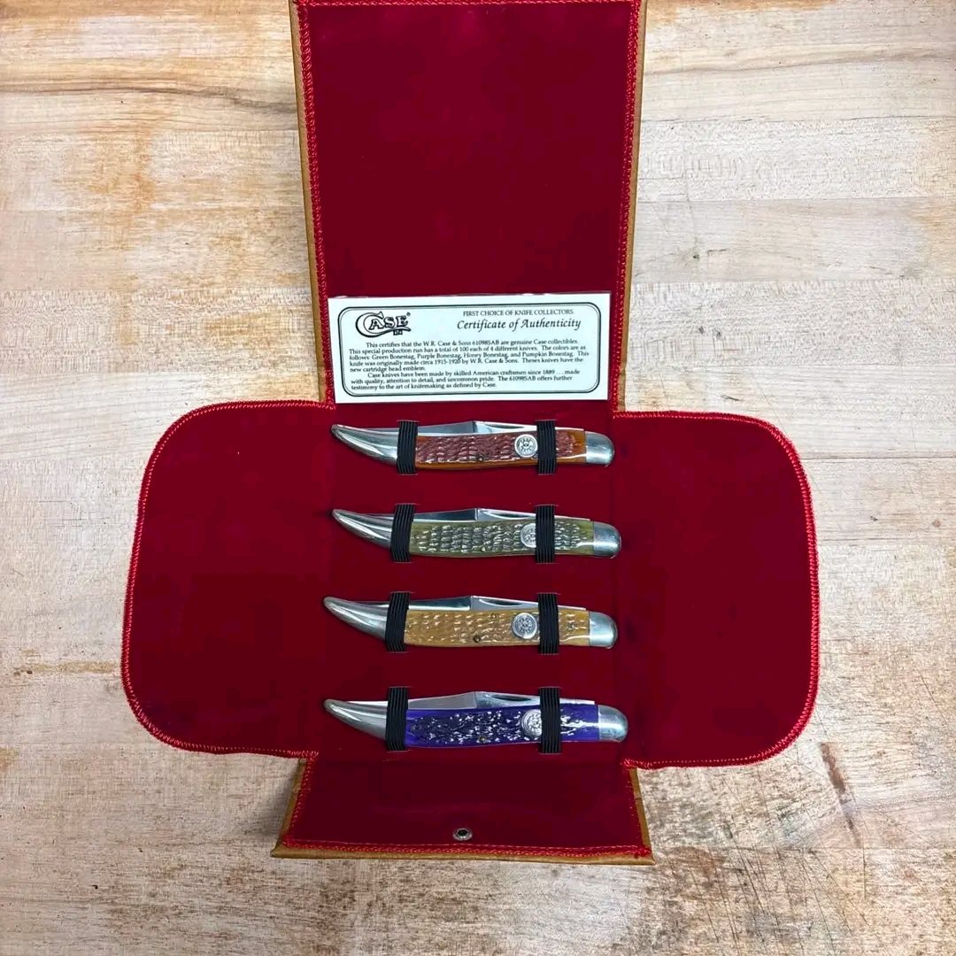 Case XX Amber Bone & Stainless Pocket Knife Master Set with Dark Walnut Box