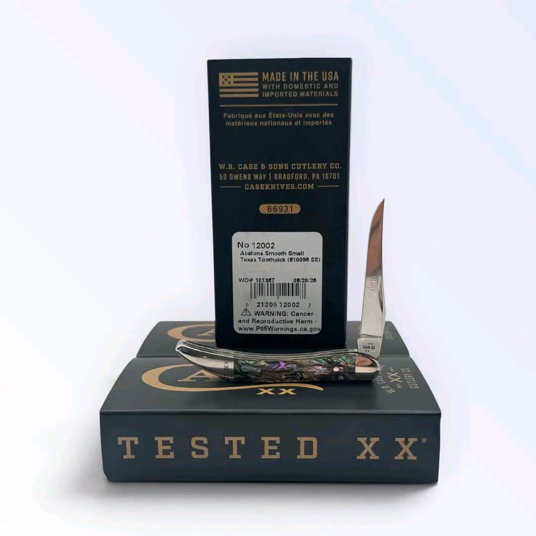 Case XX No. 12002 Tiny Texas Toothpick Genuine Abalone Shell Pocket Knife (810096 SS) - Brand New In Box Case XX Knife