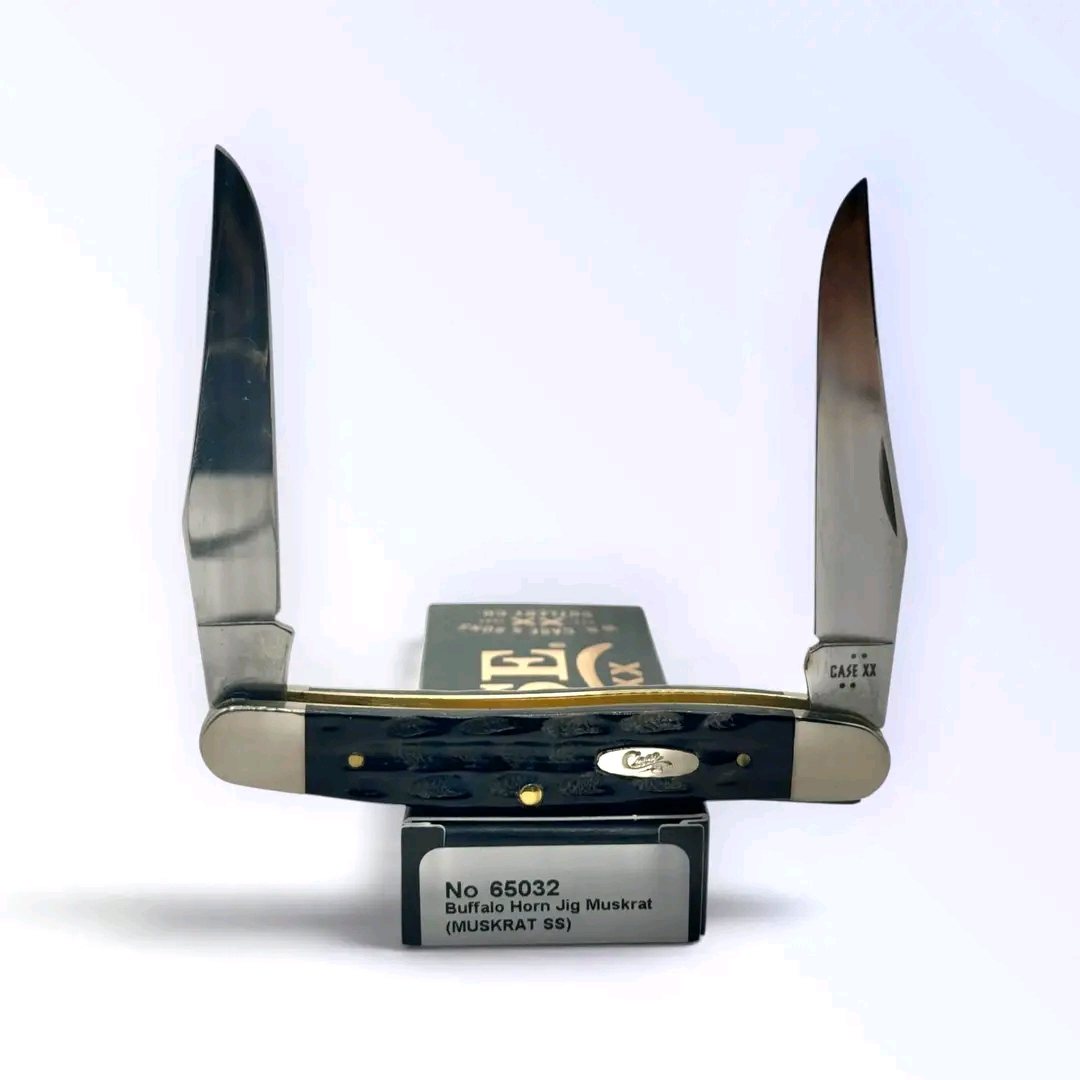 Case XX No. 65032 Muskrat Jigged Black Buffalo Horn Dual Clip Pocket Knife