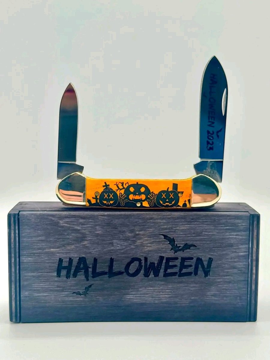 Case XX Halloween 2023 Persimmon Orange Canoe Pattern with Jack-O'-Lantern Etching