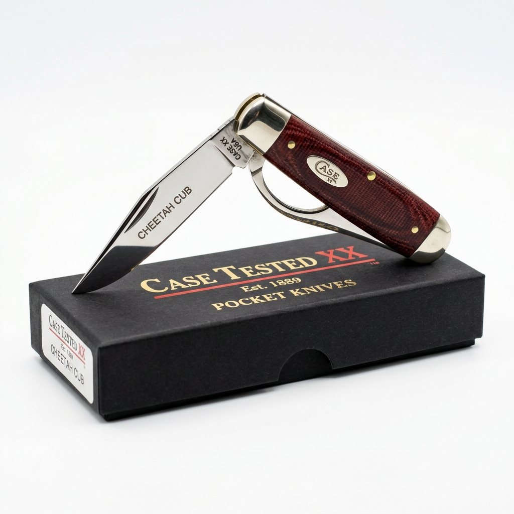 Case XX No. 12277 Dark Red Burlap Micarta Textured Cheetah Cub Swing Guard